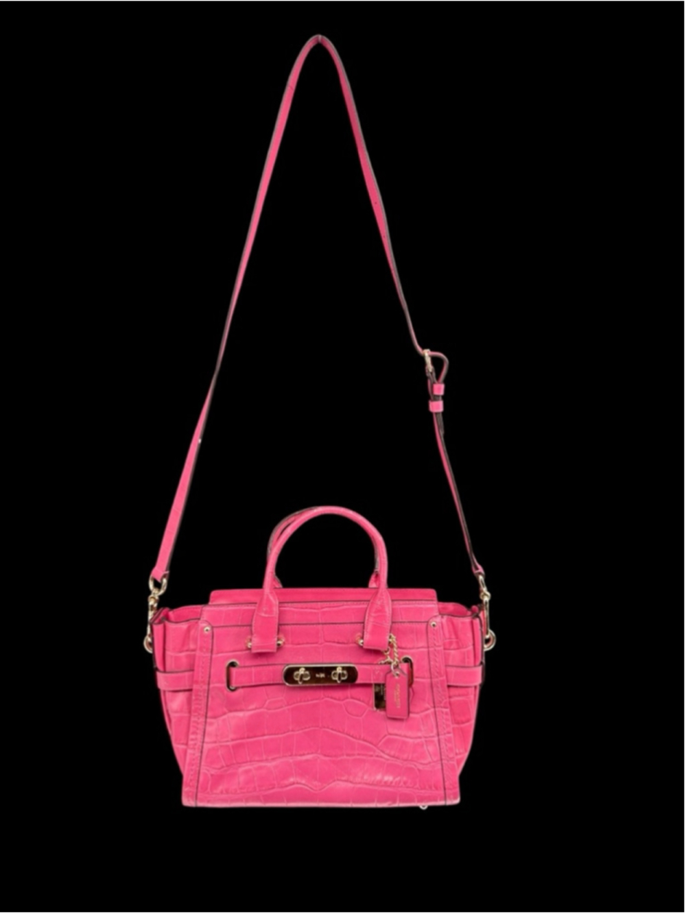 Women's Coach Pink Croc Embossed Leather Satchel One Size